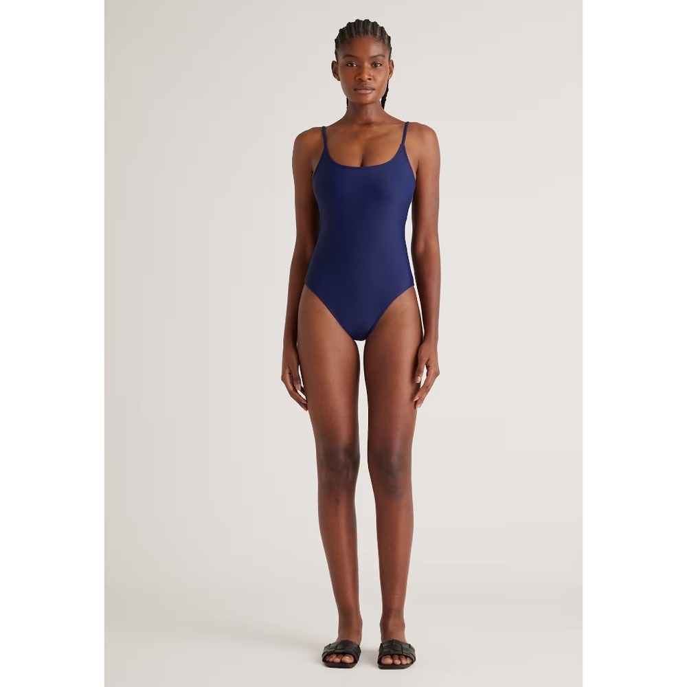 Quince Italian Cami One-Piece Swimsuit Navy Blue Recycled Polyamide Medium NWT